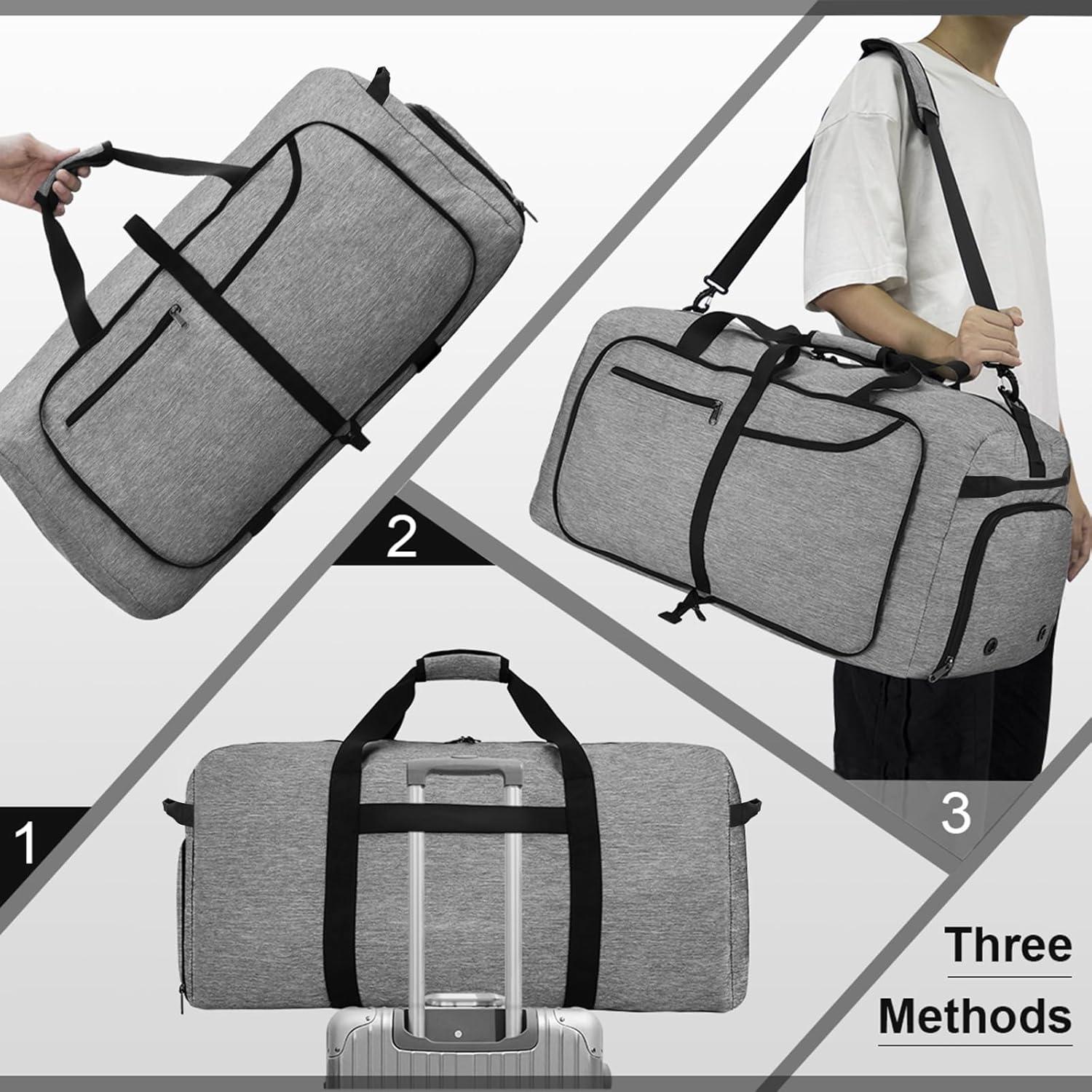 NEWHEY Große 100L Faltbare Reisetasche Sporttasche Weekender Schwarz
