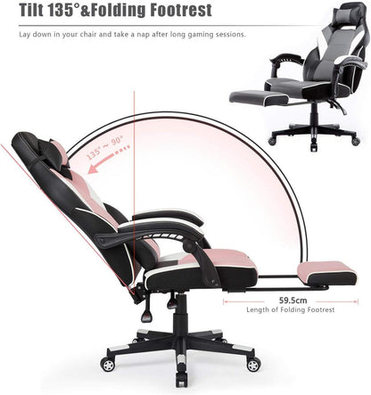 Ergonomischer Gaming Stuhl verstellbare Armlehnen Racing Bürostuhl 150KG Rosa