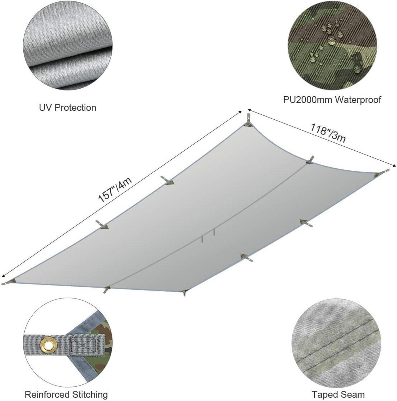 RYACO Tarp 3x4m Wasserdicht Zeltplane Ultraleicht Hängematte