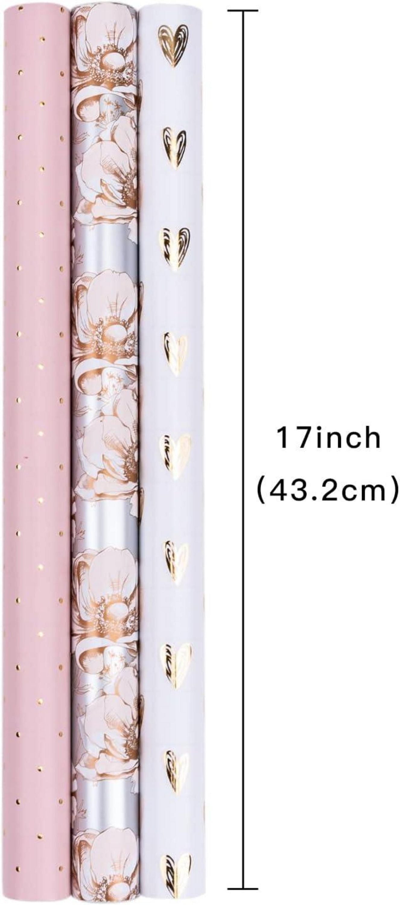 Geschenkpapierrolle Mini-Rolle Blumenmuster Grau-Rosa Sq.Ft.Ttl