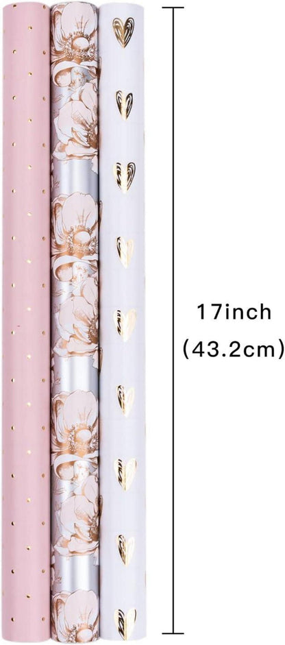 Geschenkpapierrolle Mini-Rolle Blumenmuster Grau-Rosa Sq.Ft.Ttl
