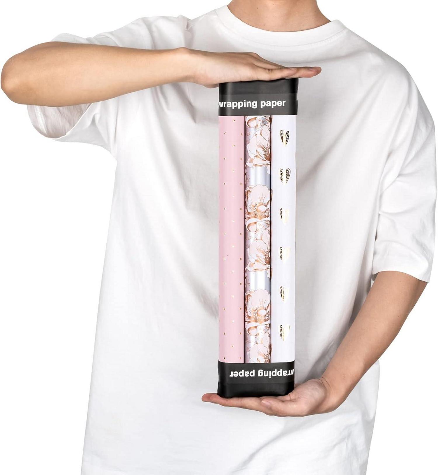Geschenkpapierrolle Mini-Rolle 3 Pink Grau Blumenmuster 42,5
