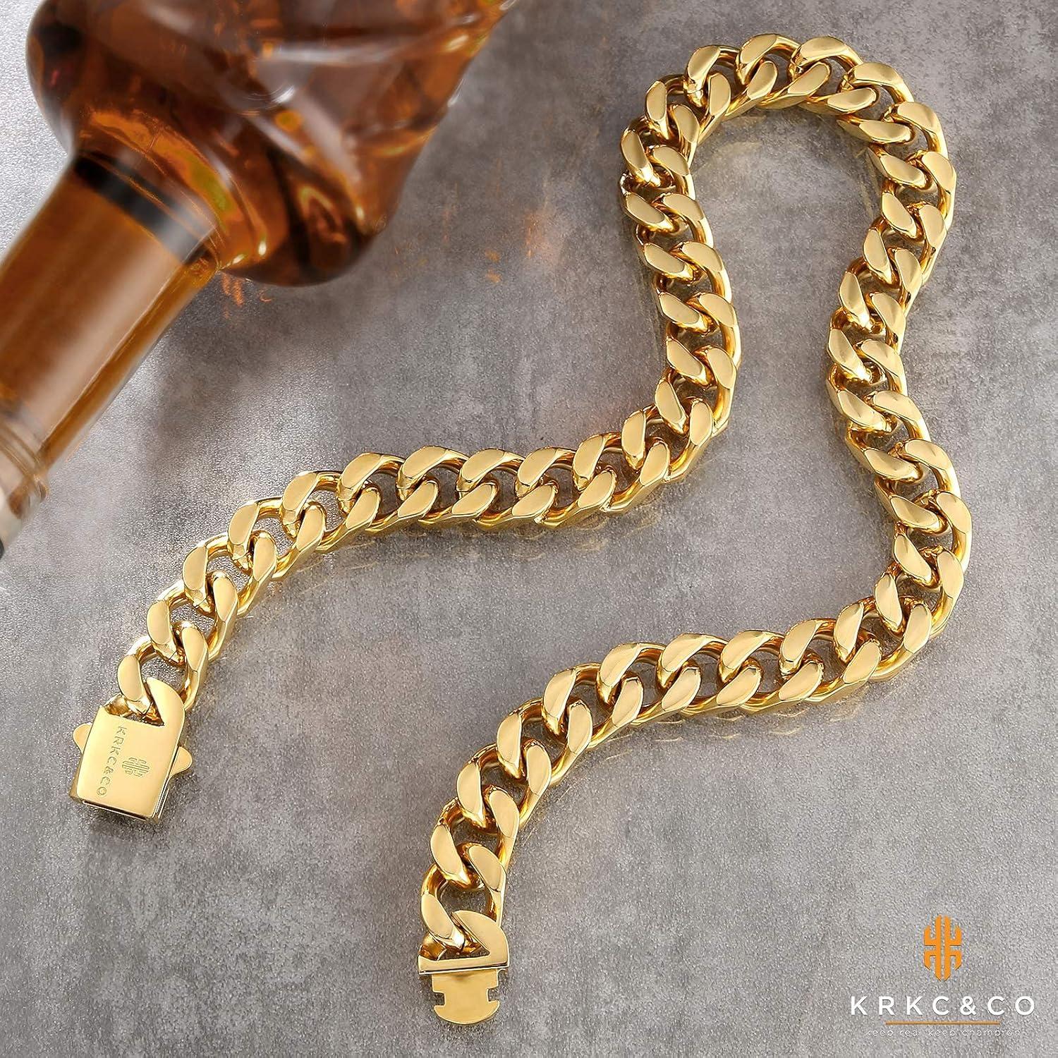 Herren Panzerkette 14mm 61cm 18K Gold Cuban Link Chain
