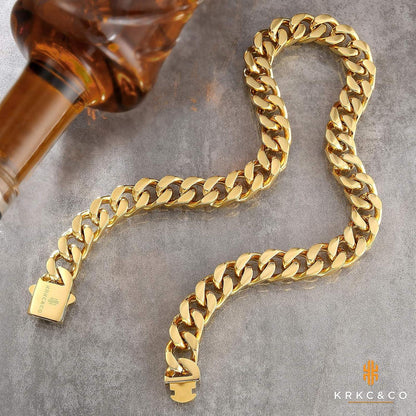 Herren Panzerkette 14mm 61cm 18K Gold Cuban Link Chain