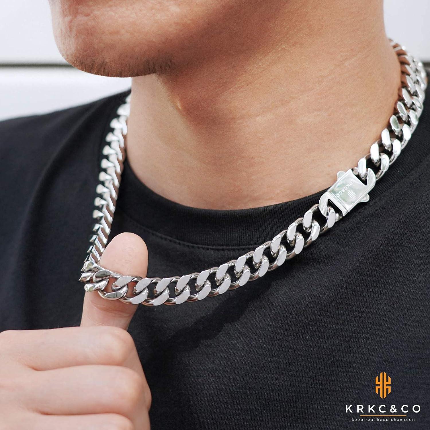 Herren Panzerkette 18K Gold/Weißgold Cuban Link 8/12/14mm 45.7cm