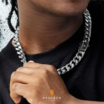Edelstahl Panzerkette Herren 14mm 18K Gold Cuban Link Chain