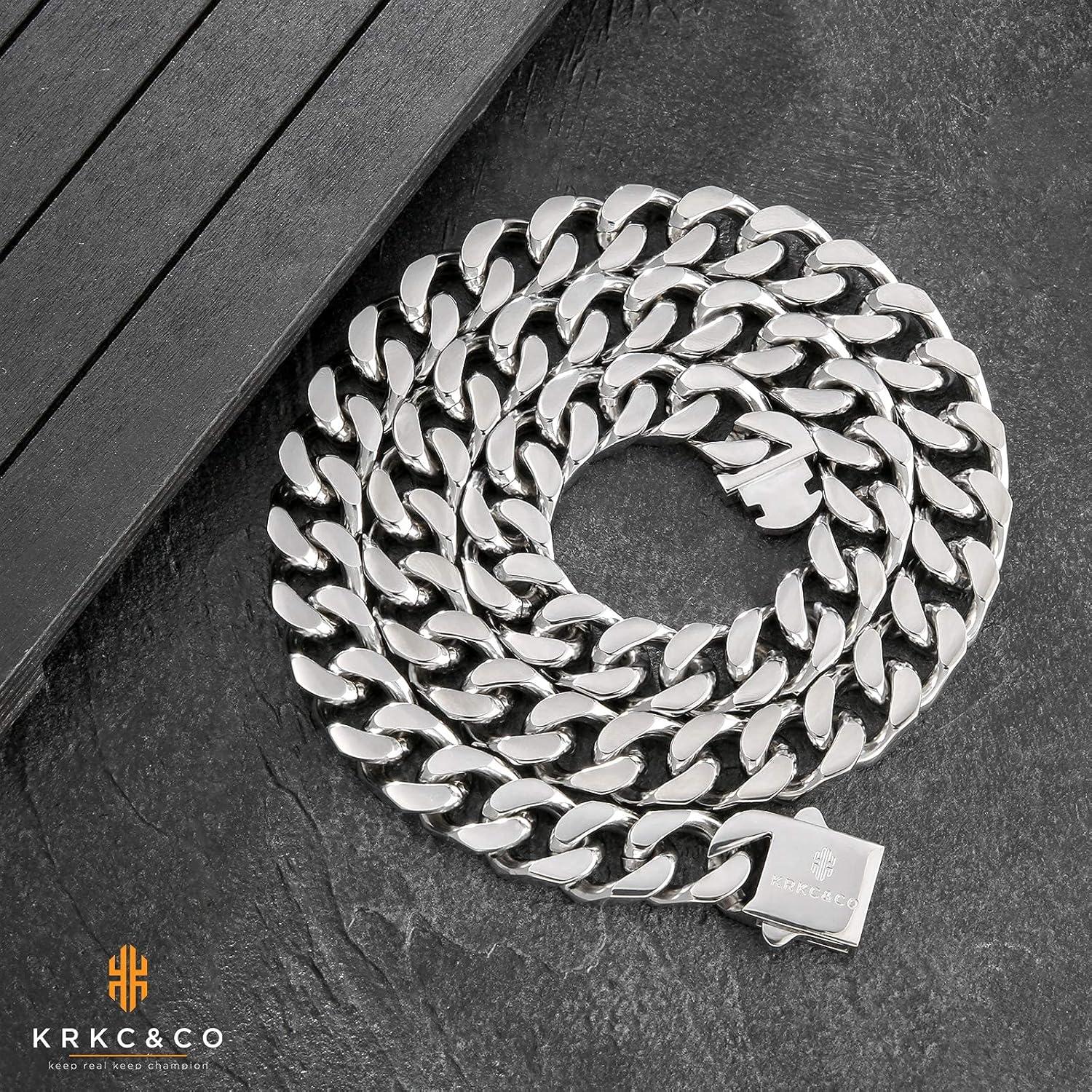 Herren Panzerkette 18K Gold Weißgold 14mm Cuban Link Chain 61cm