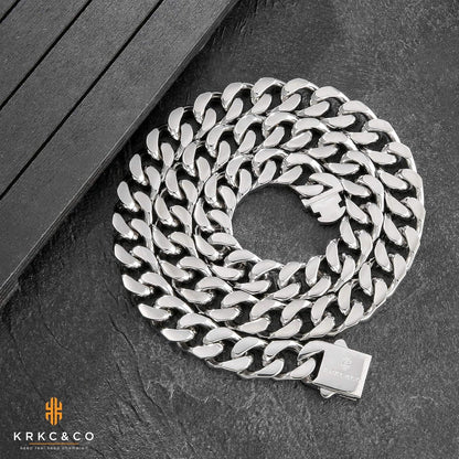 Herren Panzerkette 18K Gold Weißgold 14mm Cuban Link Chain 61cm