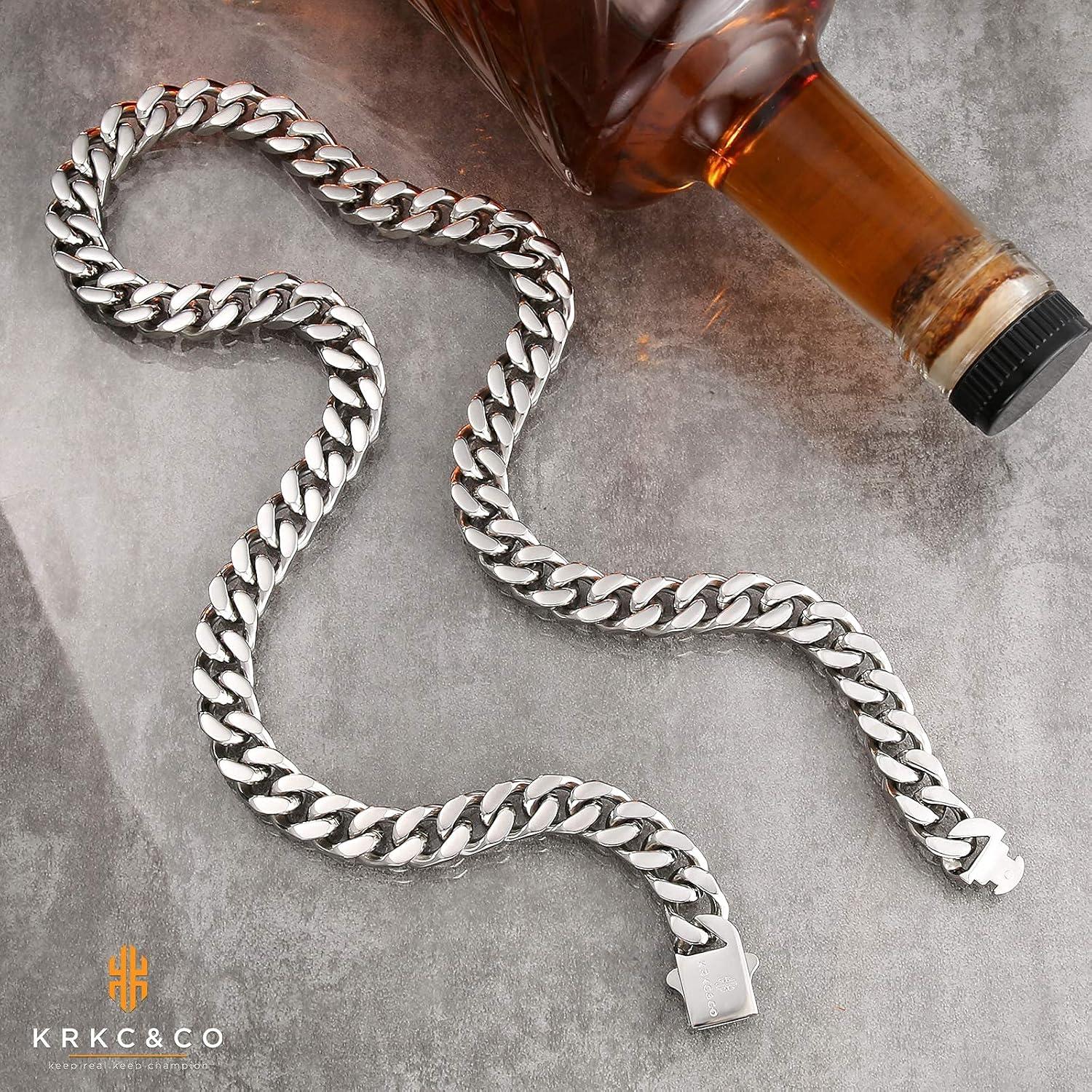 Herren Panzerkette 14mm Gold Cuban Link Chain 66cm Silber