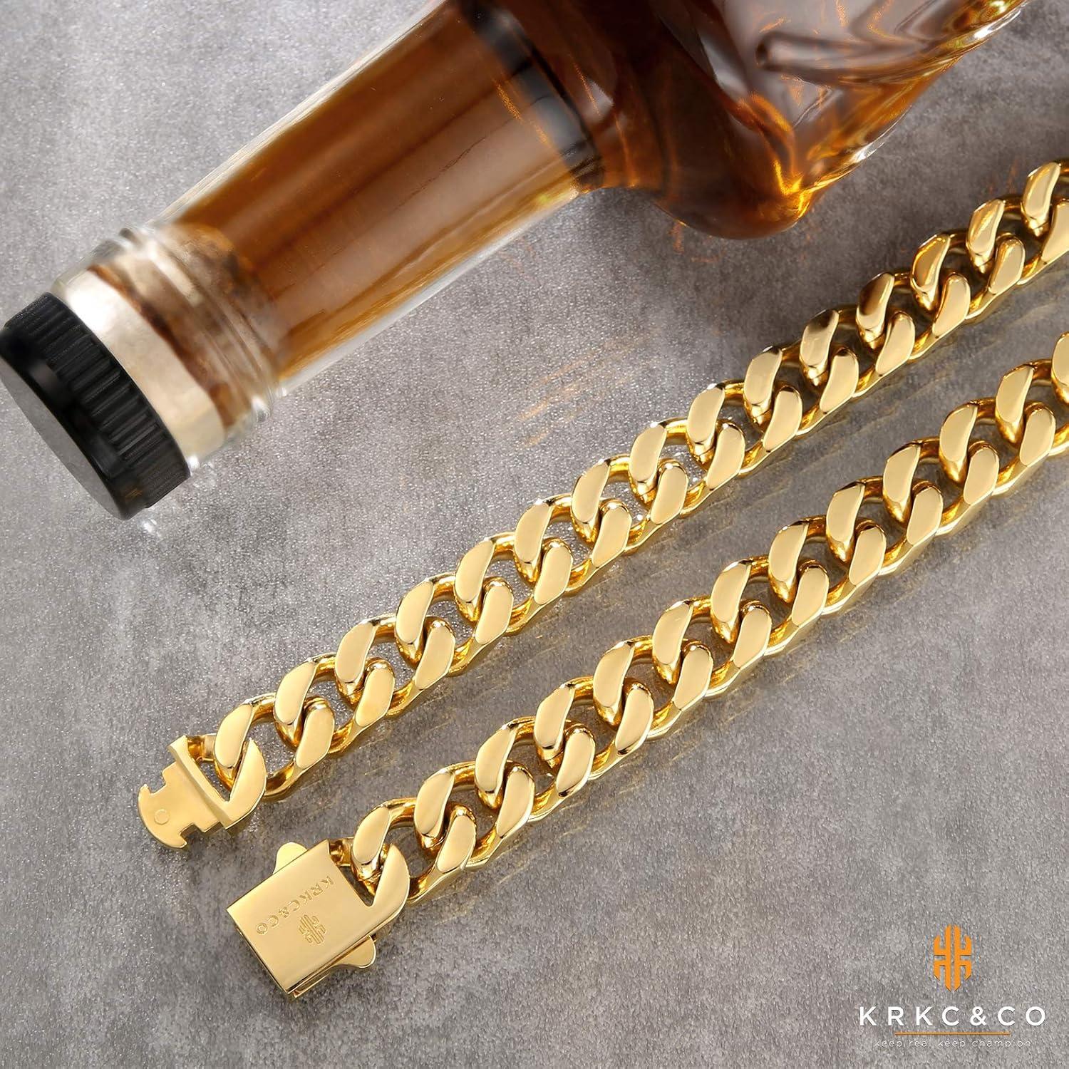 Panzerkette Herren 18K Gold Cuban Link Chain Edelstahl Hip Hop Kette