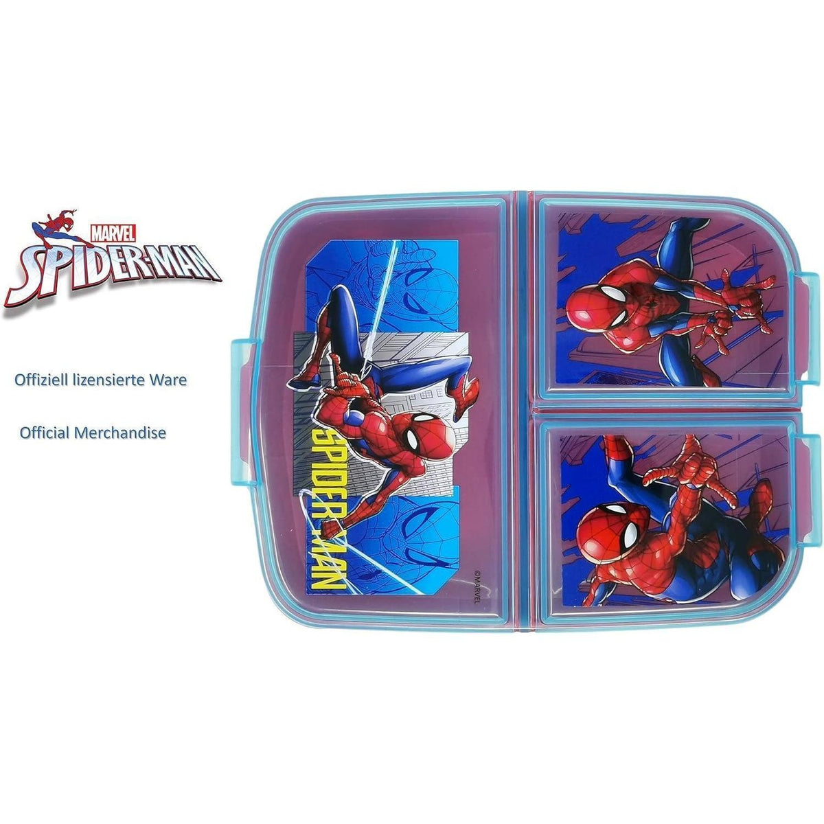 Kinder Brotdose mit 3 Fächern, BPA frei, Spiderman Motiv