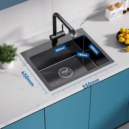 Edelstahl Schwarz Küchenspüle 55x45 Einbauspüle mit Siphon & Seifenspender