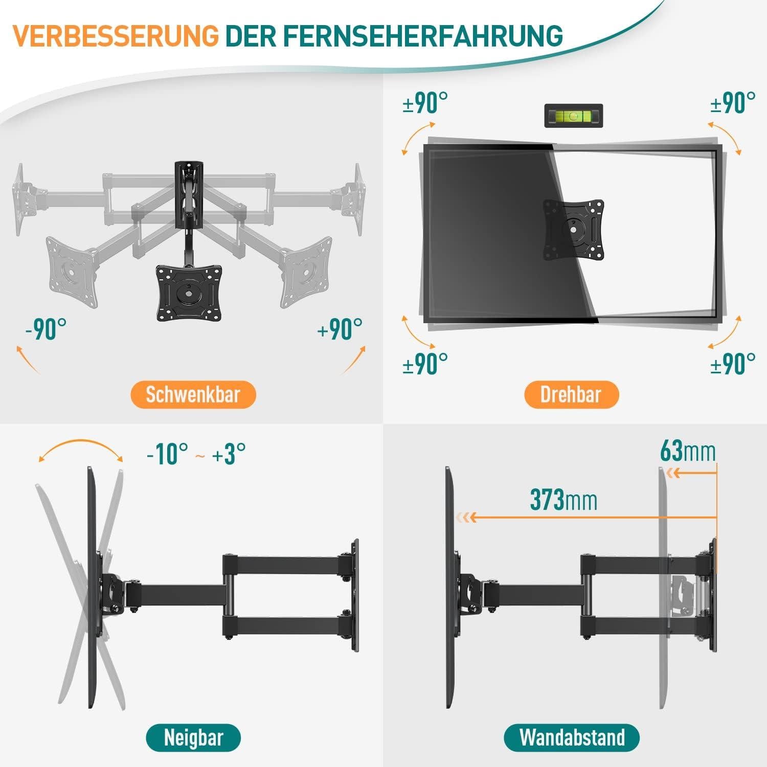 Monitor Wandhalterung Schwenkbar Neigbar für 14-30 Zoll Bildschirme