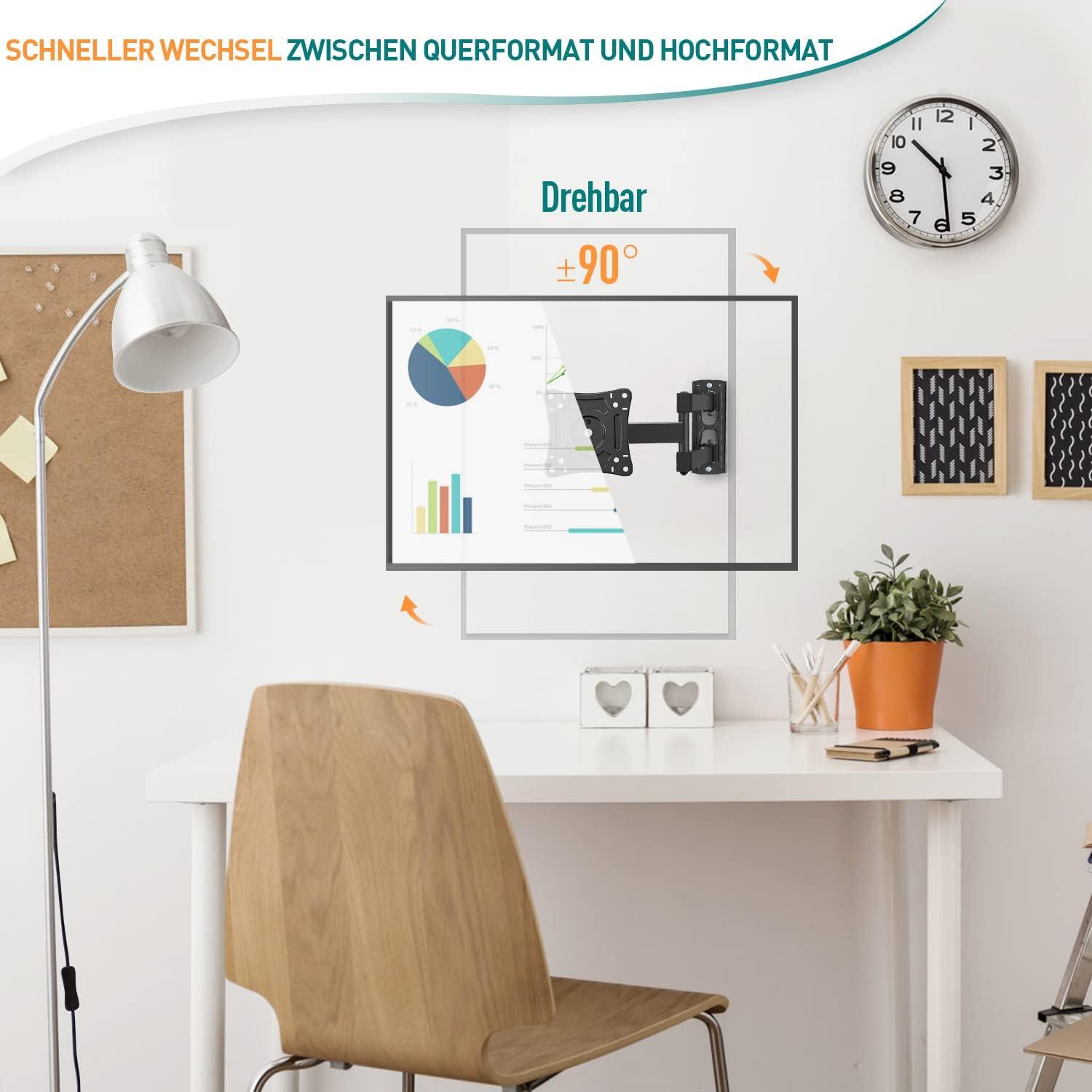 Monitor Wandhalterung Schwenkbar Neigbar VESA 100x100 TVs 14-30 Zoll EV026