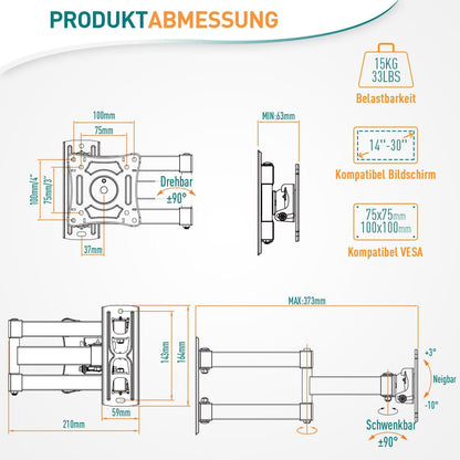 TV Wandhalterung Schwenkbar Neigbar 14-30 Zoll VESA 100x100mm LED OLED