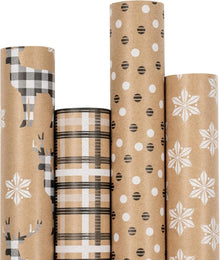 Weihnachtspapier Kraftpapier 4 Rollen Hirsch Schneeflocken Plaid 76 cm