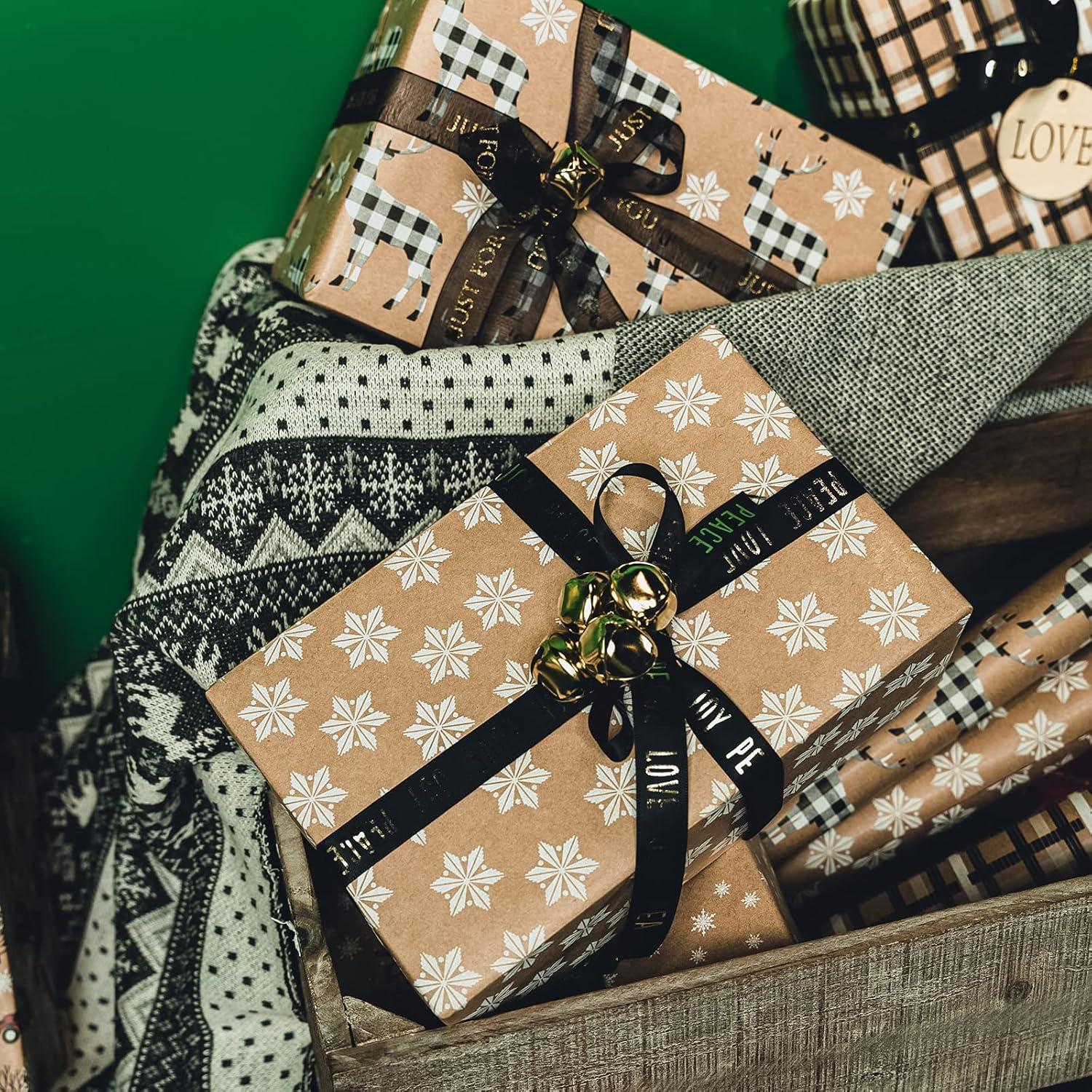 Weihnachtspapier Kraftpapier 4 Rollen Hirsch Schneeflocken Plaid 76 cm