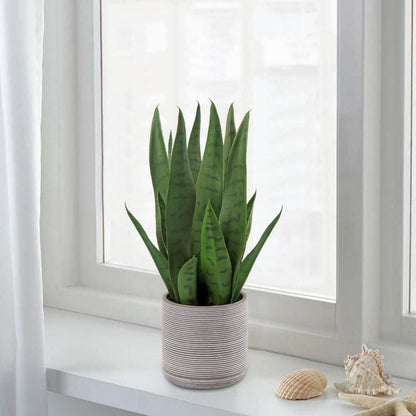 Kunstpflanze Sanseveria 40 cm Deko-Pflanze Zementtopf Dunkelgrün