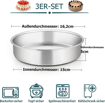 Homikit Edelstahl Kuchenform Set 3er - Rund Backform