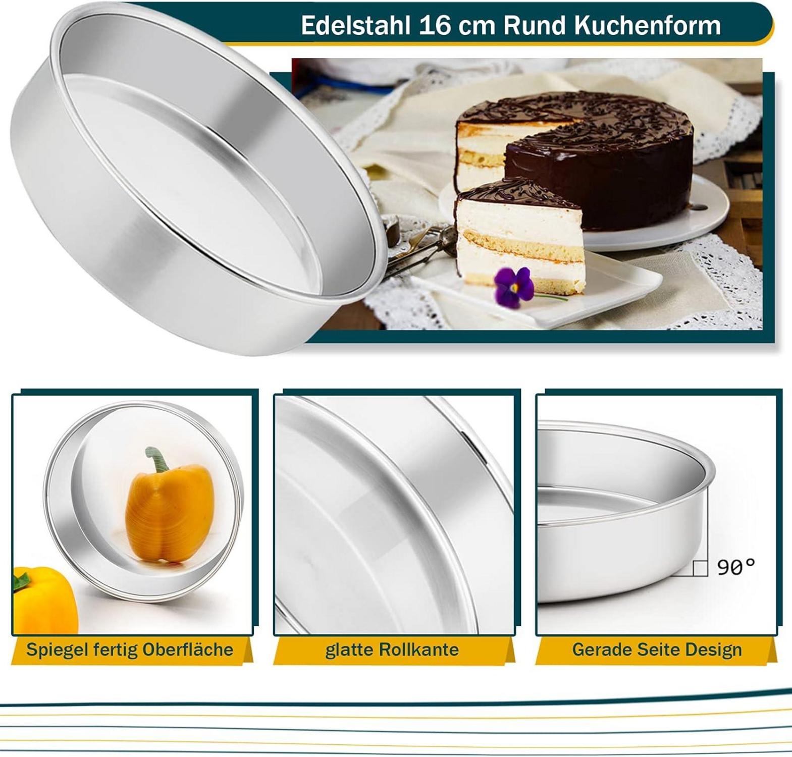 Kuchenform Set Edelstahl 3er-Set 16 cm Gesund Ungiftig Leicht zu