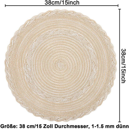 6er Set Runde Platzsets Baumwolle Tischmatten Beige