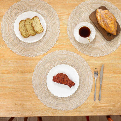6er Set Runde Platzsets Baumwolle Tischmatten Beige