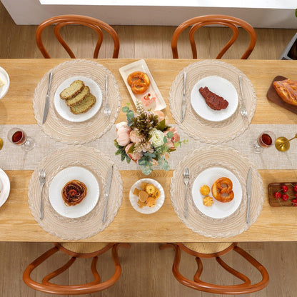 6er Set Runde Platzsets Baumwolle Tischmatten Beige