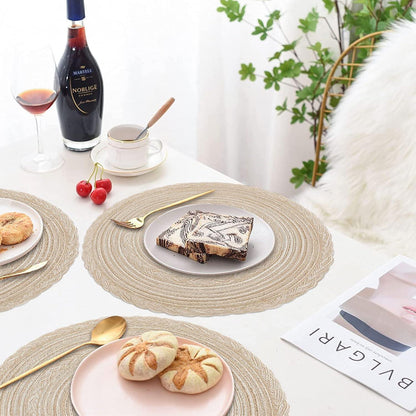 6er Set Runde Platzsets Baumwolle Tischmatten Beige
