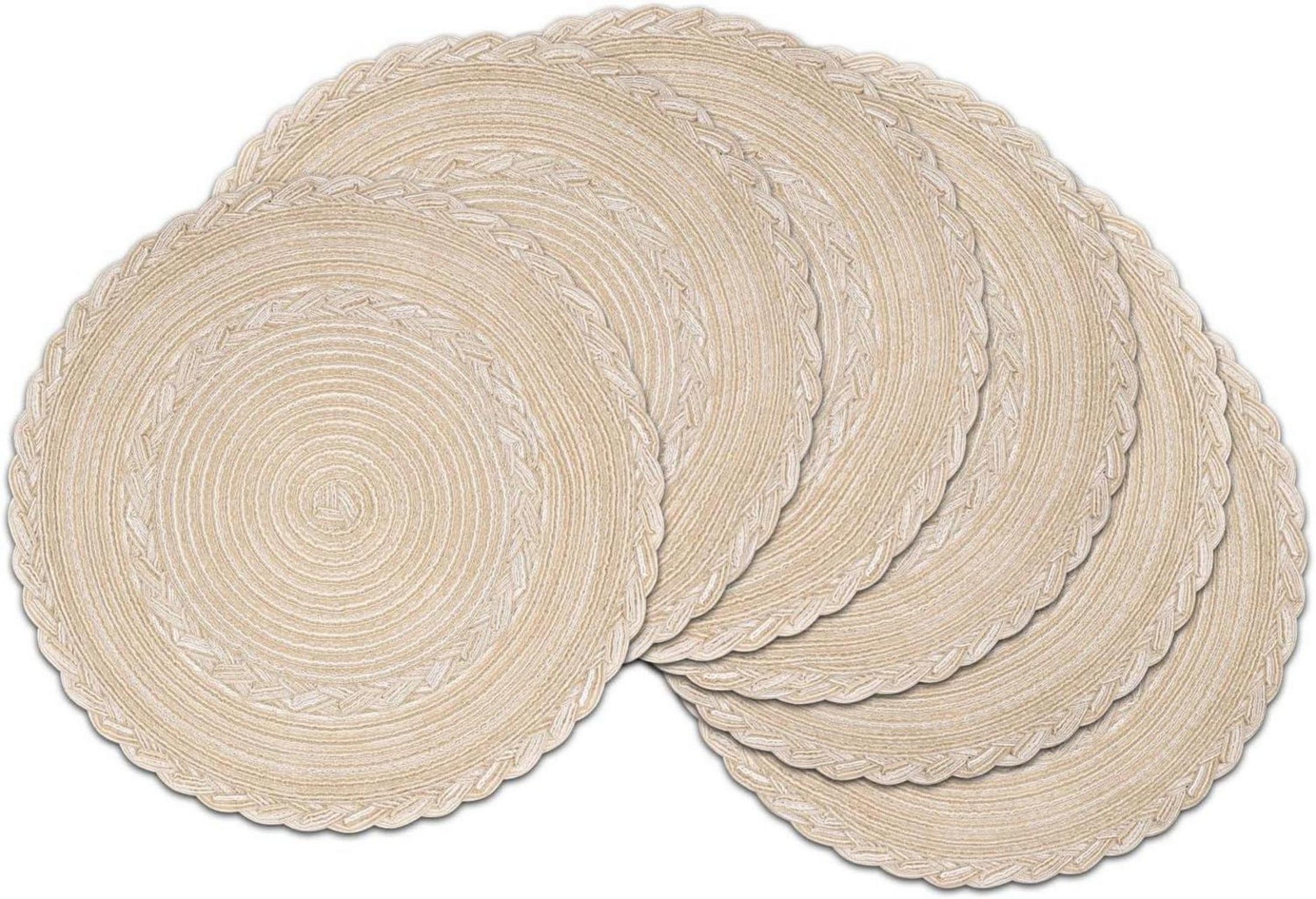 Runde Platzsets Baumwolle Weihnachten Beige Tischmatten 6er Set