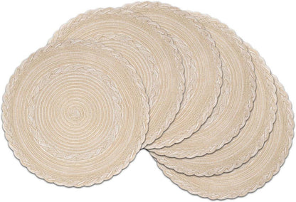 Runde Platzsets Baumwolle Weihnachten Beige Tischmatten 6er Set