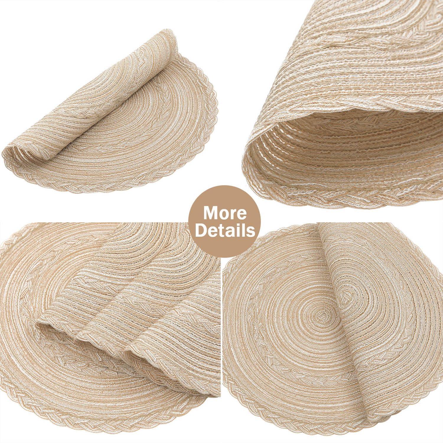 6er Set Runde Platzsets Baumwolle Tischmatten Beige