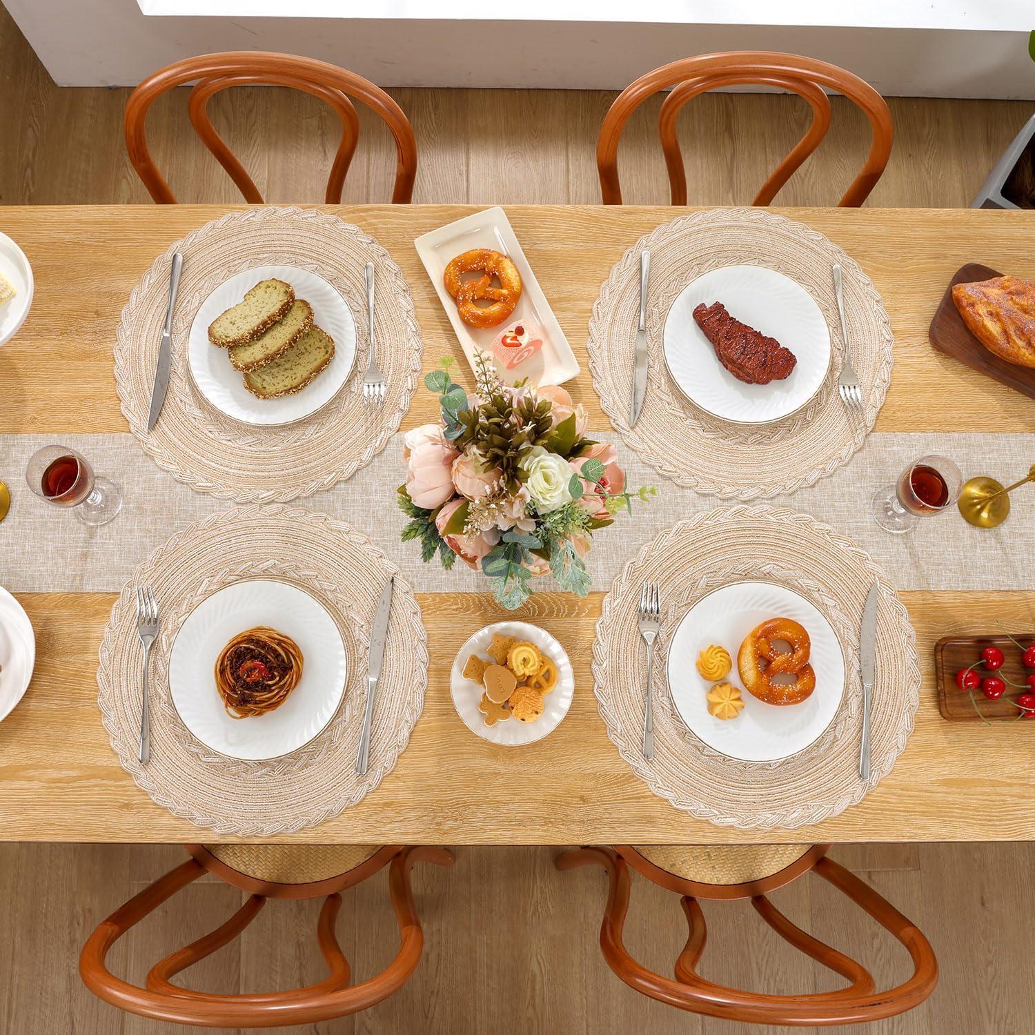 Runde Platzsets Baumwolle Weihnachten Beige Tischmatten 6er Set