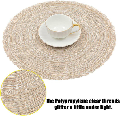 6er Set Beige Runde Platzsets Baumwolle Tischmatten Abwaschbar Hitzebeständig