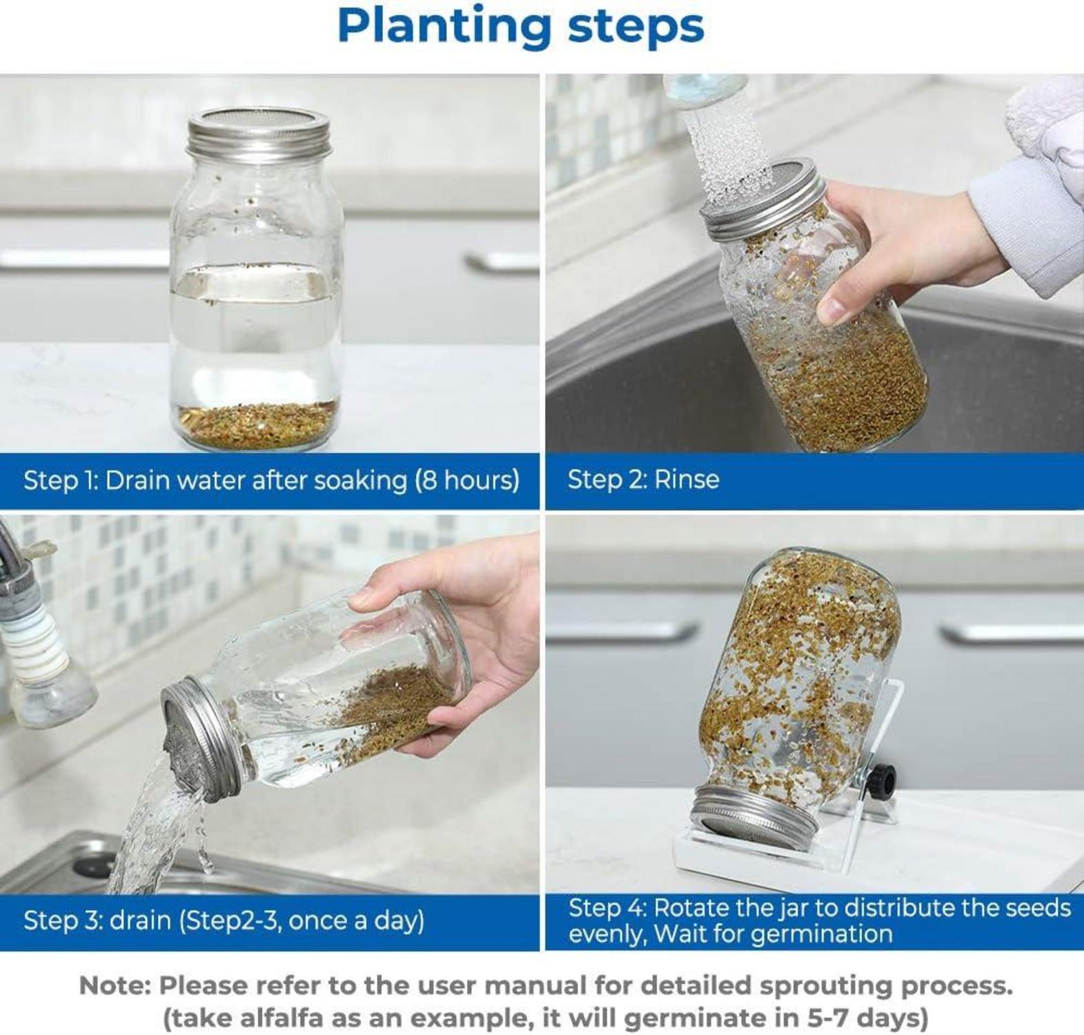 Sprossen Keimglas 2er Set Sprouting Jar 750ml Edelstahl Ständer