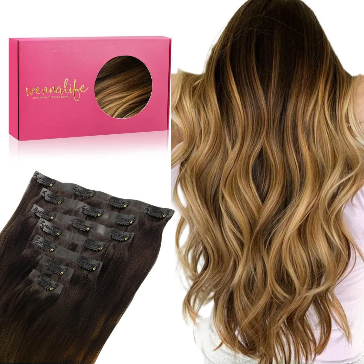 Echthaar Clip-In Extensions Dunkelbraun bis Chestnut Braun