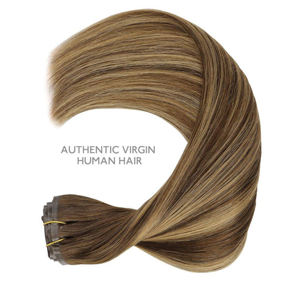 Echthaar Clip-In Extensions Balayage Schoko-Karamell 45cm