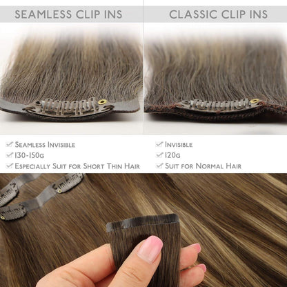 Echthaar Clip-In Extensions Balayage Schoko-Karamell 40cm