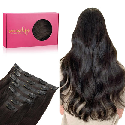 Echthaar Clip-In Extensions Dunkelbraun 40cm - Remy