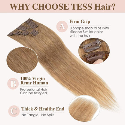 Clip-In Haarverlängerung Dunkelblond, Echthaar 45cm