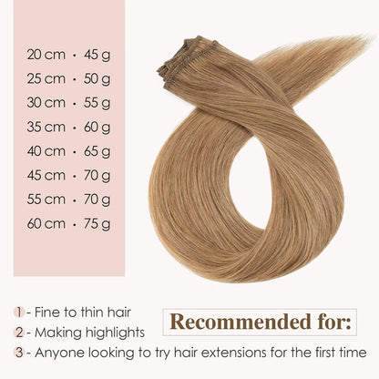 Clip-In Haarverlängerung Dunkelblond, Echthaar 45cm