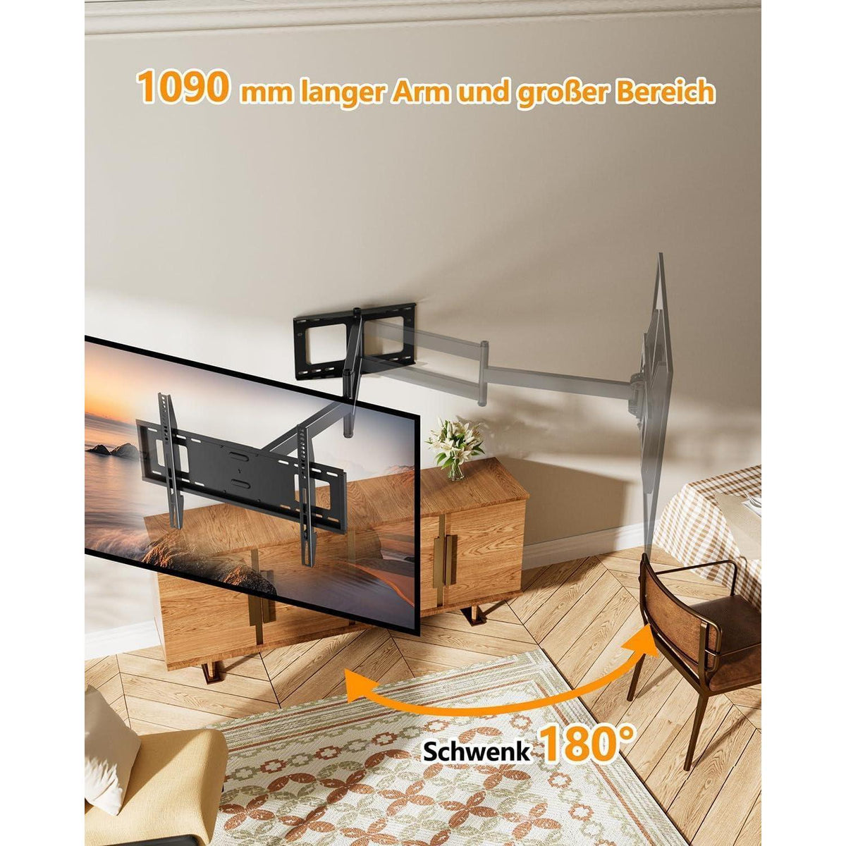 TV Wandhalterung langer Schwenkarm 1090mm für 37-80 Zoll TVs