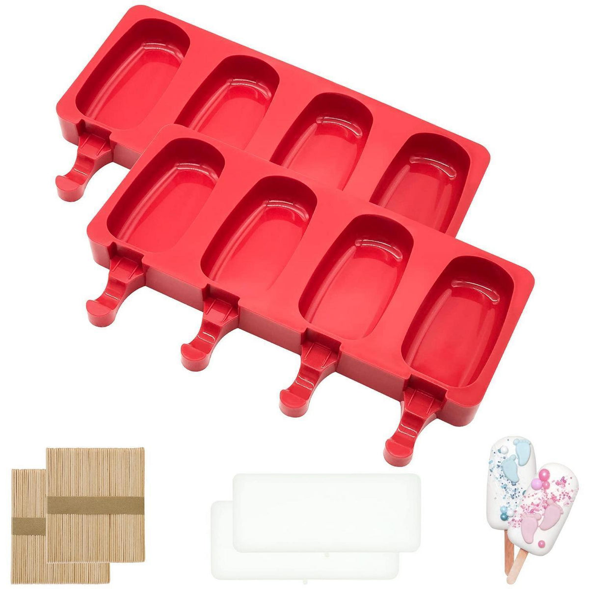 Silikon Eisformen für Eis am Stiel & Cake Pops - Rot