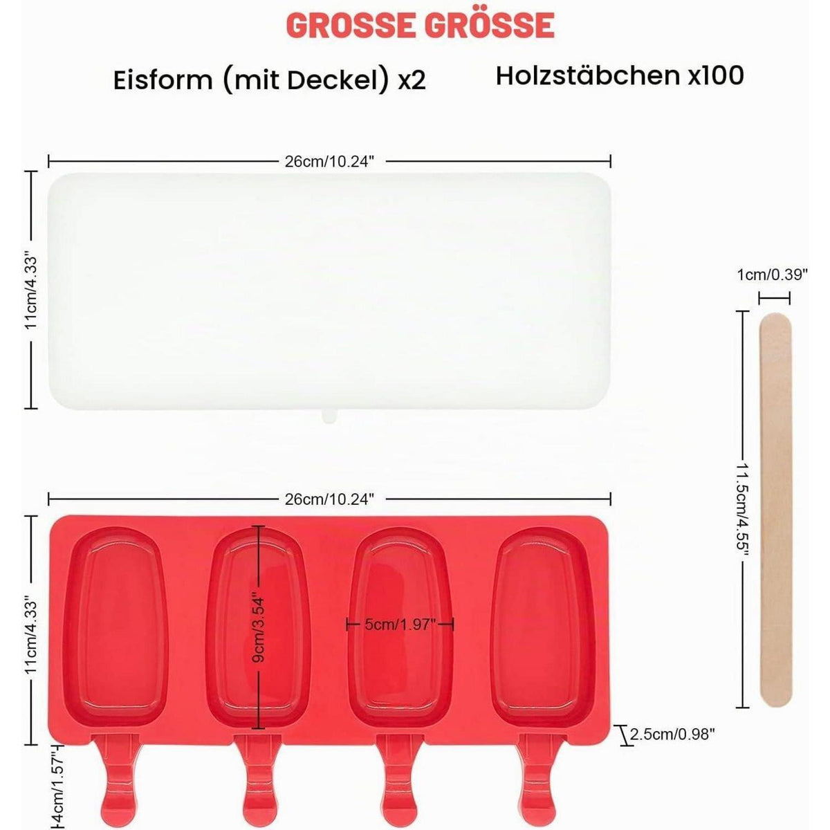 Silikon Eisformen für Eis am Stiel & Cake Pops - Rot