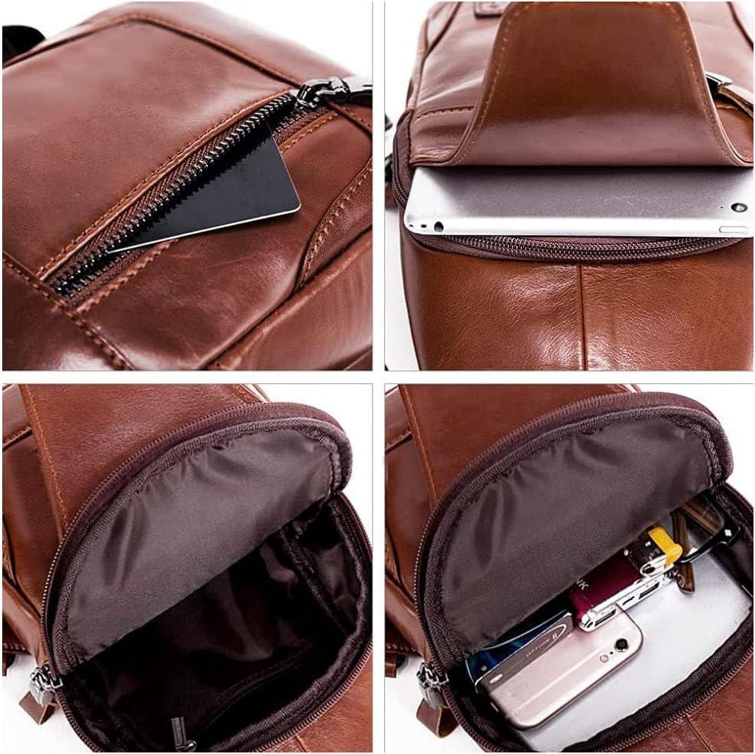 Herren Brusttasche echtes Leder Braun Vintage Look
