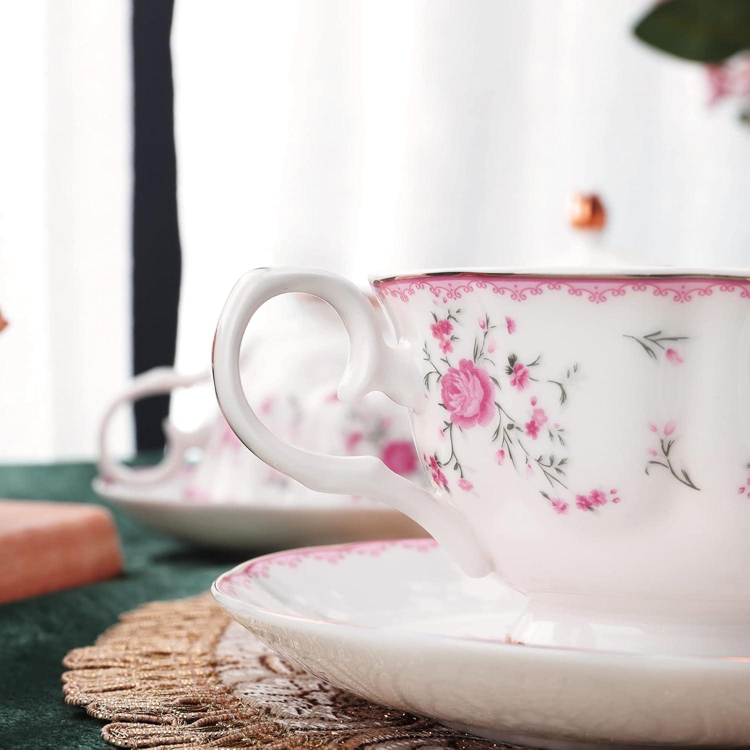 Porzellan Tee Sets Fanquare 21 Stück Teetasse Untertasse Service 6 Personen Hochzeit Kaffee Set Rot Rose