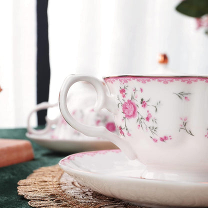 Porzellan Tee Sets Fanquare 21 Stück Teetasse Untertasse Service 6 Personen Hochzeit Kaffee Set Rot Rose