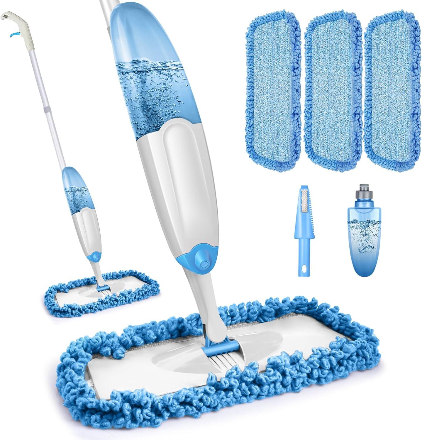Bodenwischer Sprühfunktion 435ml Wassertank 3 waschbare Mikrofaser Pads Blau Mop für Laminat