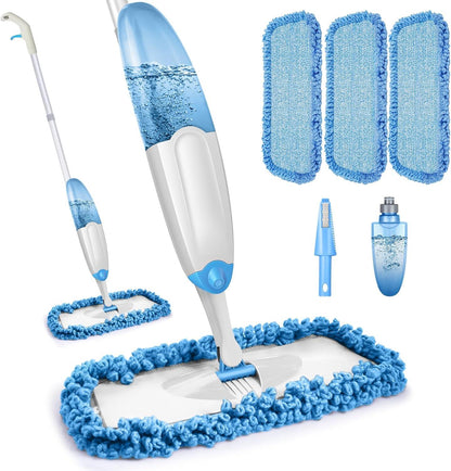 Bodenwischer Sprühfunktion 435ml Wassertank 3 waschbare Mikrofaser Pads Blau Mop für Laminat