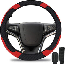 Lenkradabdeckung Set Echtes Leder Schwarz-Rot 37-39cm