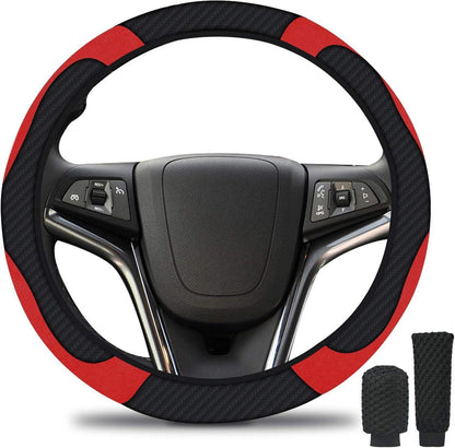 Lenkradabdeckung Set Echtes Leder Schwarz-Rot 37-39cm